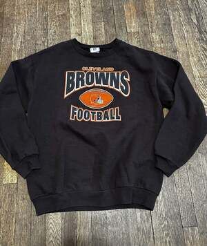 Vintage Y2K NFL Cleveland Browns Crewneck Sweatshirt Large Brown 2005